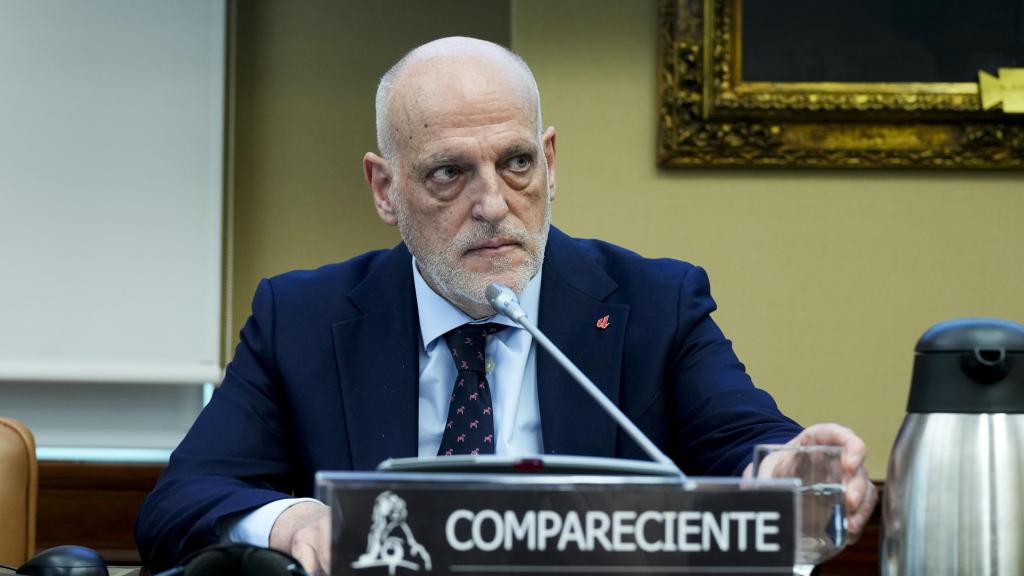 El presidente de LaLiga, Javier Teba, durante su comparecencia ante la Comisión de Igualdad del Congreso.