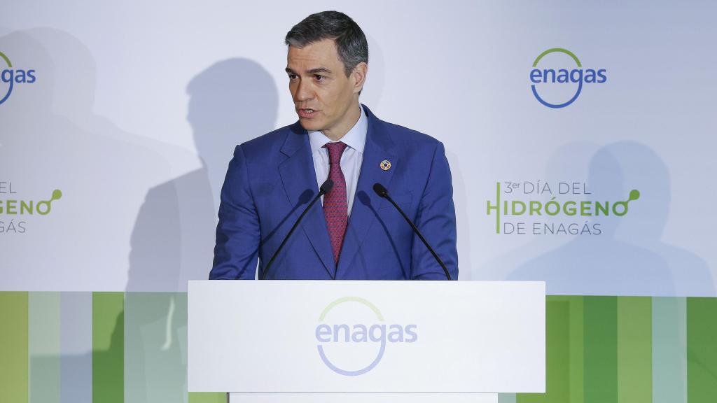 El presidente del Gobierno, Pedro Sánchez, presenta el Tercer Día del Hidrógeno de Enagás este miércoles en Madrid.