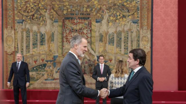 El presidente de la Junta de Castilla y León, Alfonso Fernández Mañueco, junto al Rey Felipe VI