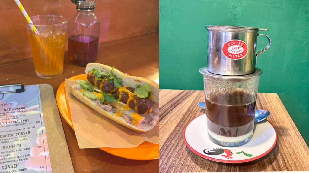 Banh mi y Ca Phe Sua (café vietnamita) en Asian Army.
