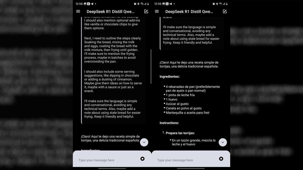 Pidiendo la receta de torrijas a DeepSeek en un Samsung Galaxy S24 Ultrra