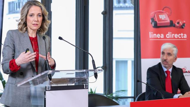 Patricia Ayuela, consejera delegada de Línea Directa Aseguradora, y Carlos Rodríguez, director financiero de la aseguradora, durante la presentación de resultados del ejercicio 2024.