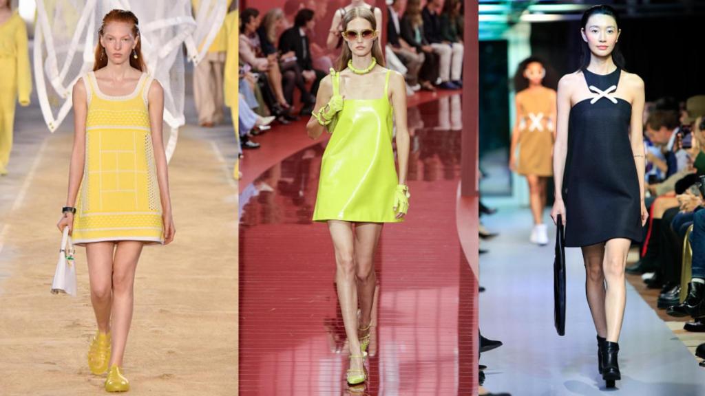 Siluetas de los desfiles primavera-verano 2025 de Lacoste, Gucci y Pierre Cardin.