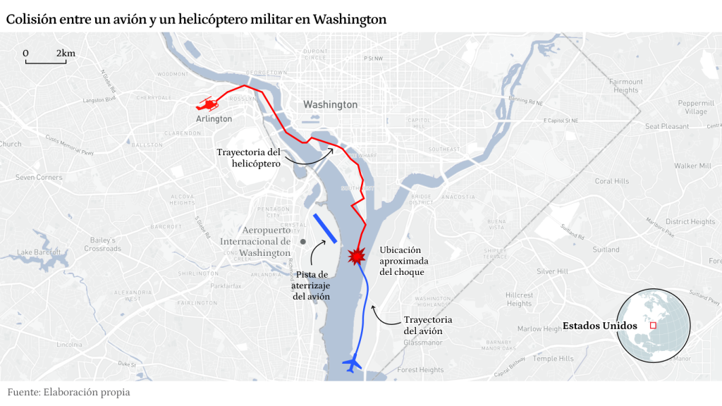 Mapa del accidente aéreo de Washington.