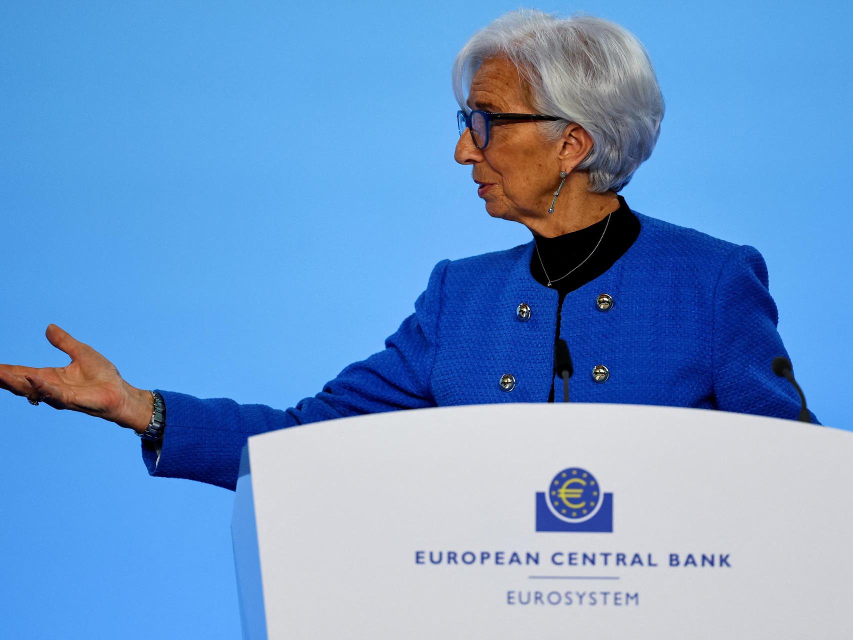 La presidenta del BCE, Christine Lagarde, durante su rueda de prensa de este jueves en Fráncfort
