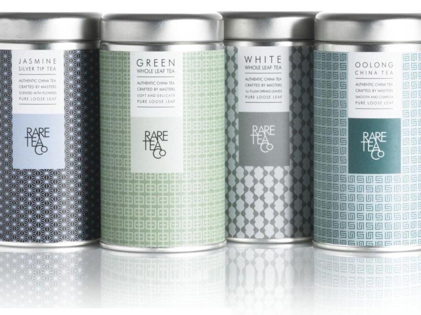 Unos botes de té de Rare Tea Company.