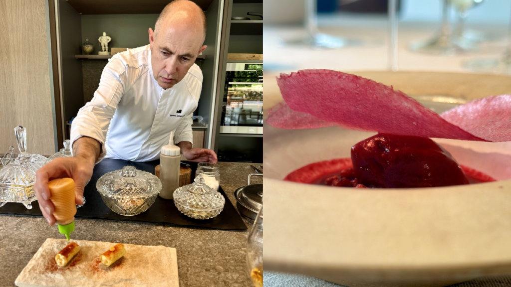 El homenaje de Ignacio Echapresto a las patatas a la riojana y la remolacha convertida en postre.