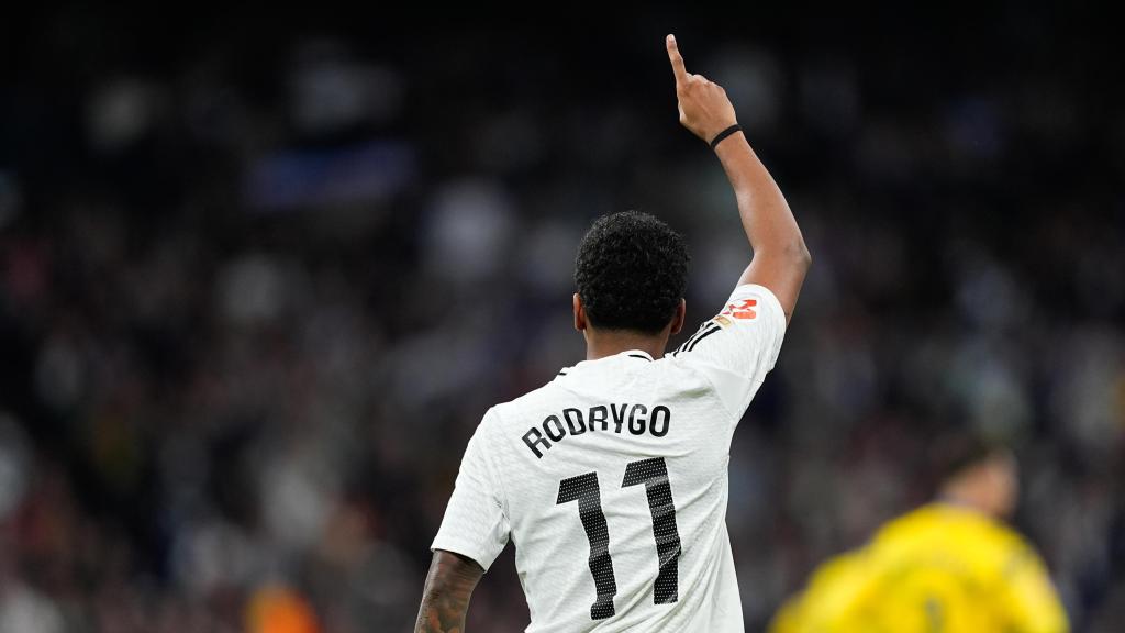 Rodrygo Goes celebra un gol a Las Palmas en un partido de La Liga