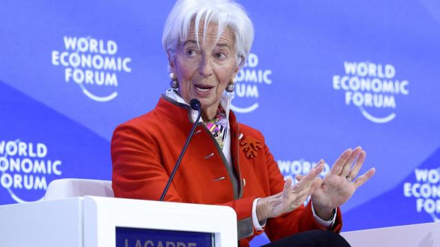 La presidenta del BCE, Christine Lagarde, durante su intervención en el foro de Davos