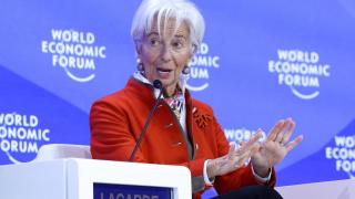 La presidenta del BCE, Christine Lagarde, durante su intervención en el foro de Davos