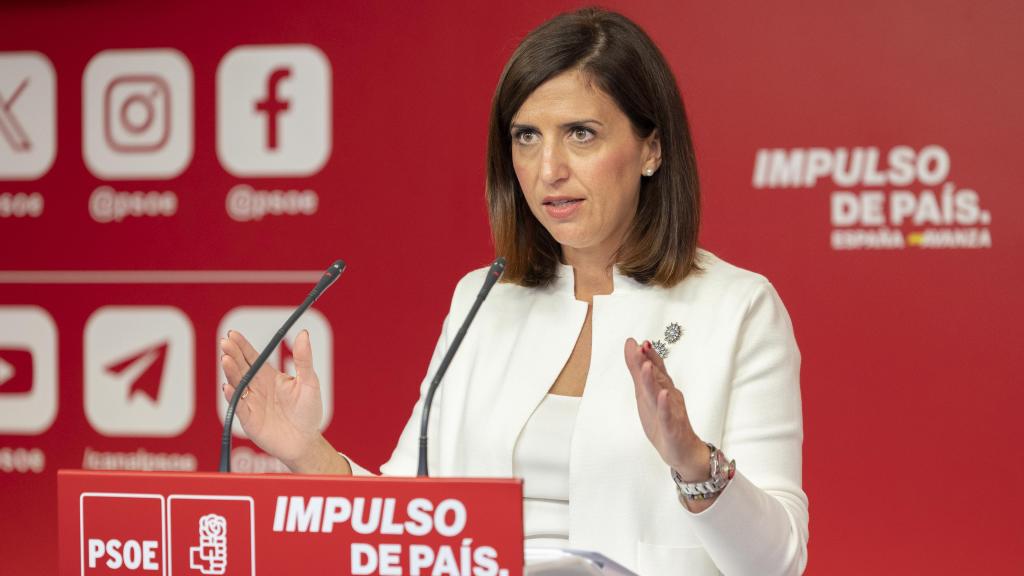 Esther Peña, portavoz del PSOE, el pasado 28 de octubre en su última rueda de prensa en Ferraz.