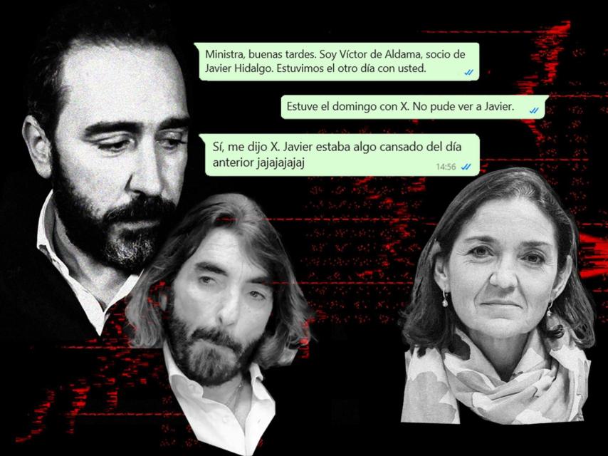 Víctor de Aldama, Javier Hidalgo, Reyes Maroto y la recreación de la conversación por WhatsApp