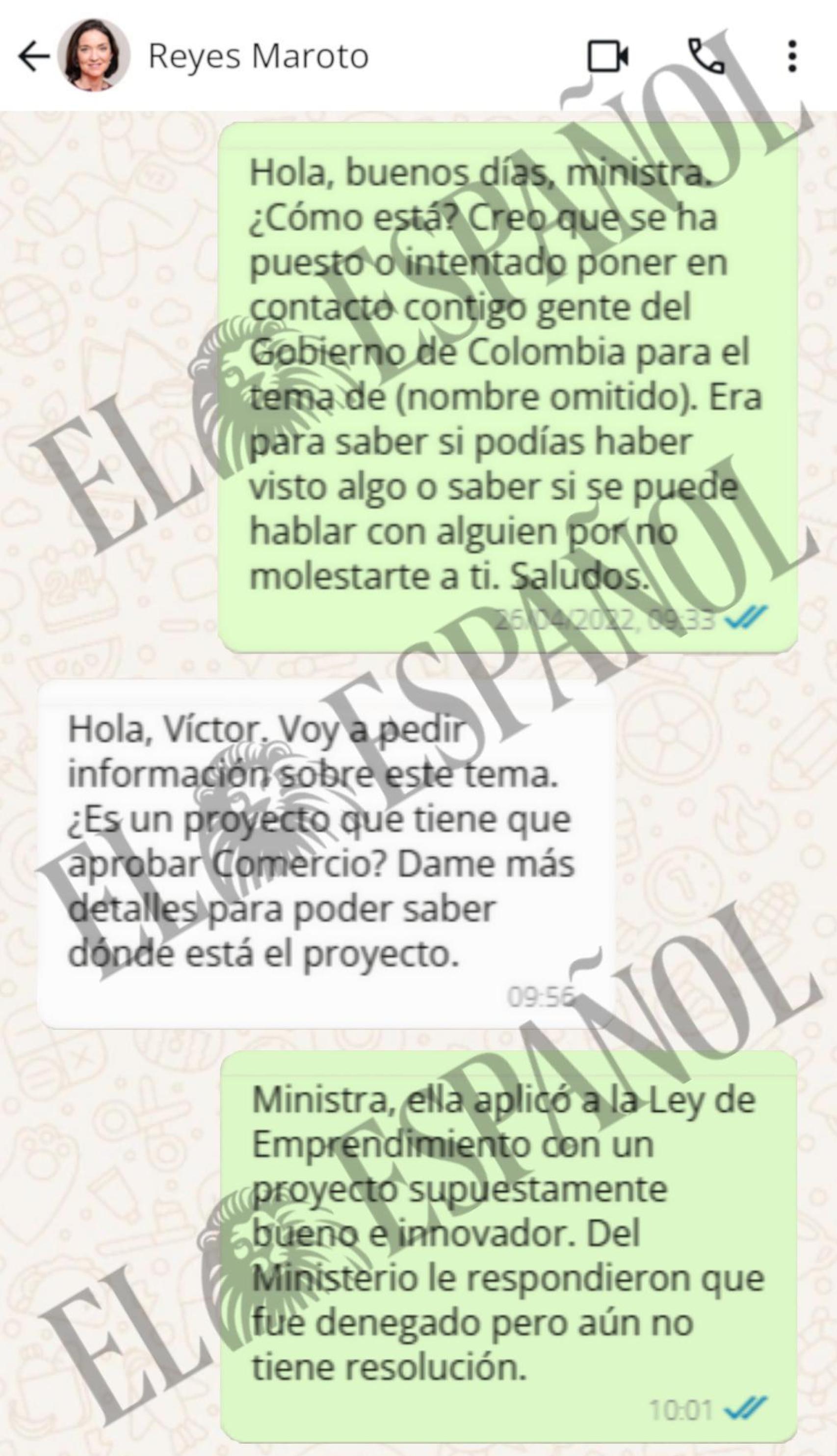 Conversación de WhatsApp entre Reyes Maroto y Víctor de Aldama