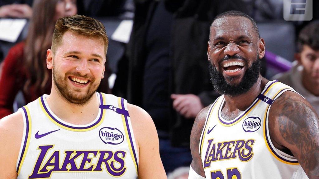 Montaje de LeBron James y Luka Doncic, juntos en Los Ángeles Lakers