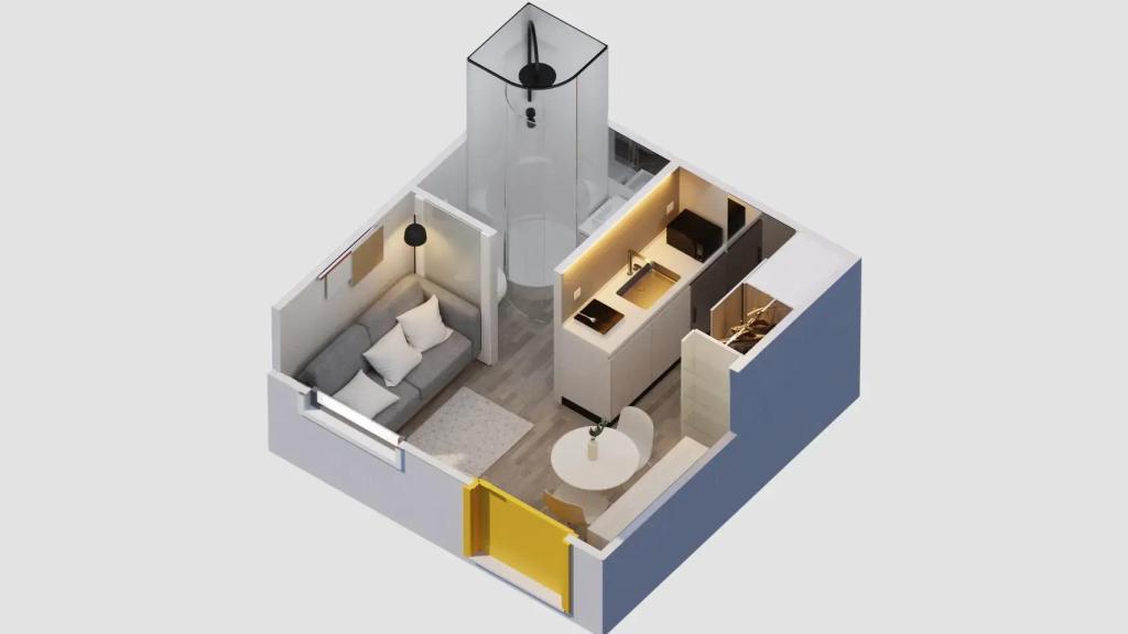 El plano del interior de la minicasa plegable Baby Box.