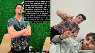 Imagen de la campaña iniciada en Instagram, para encontrar un donante de corazón para Vincenzo, junto a una foto del fisioterapeuta italiano con su buen amigo Chema.