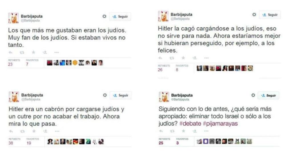Capturas de pantalla con algunos de los tuits de 'Barbijaputa'.
