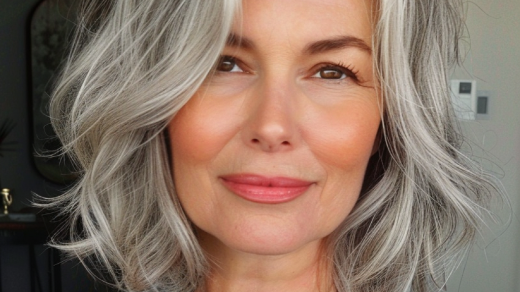 Mujer con canas y mechas.