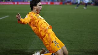 Gonzalo García celebra el gol de la victoria del Real Madrid ante el Leganés.