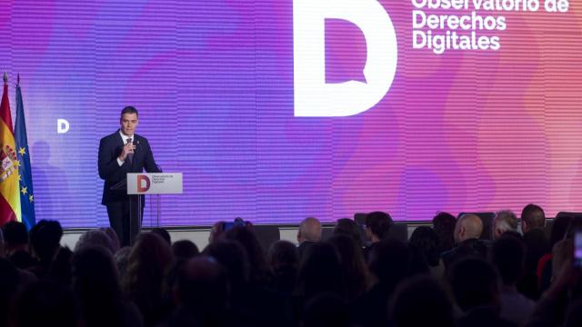 El presidente del Gobierno, Pedro Sánchez, interviene durante el acto de presentación del Observatorio de Derechos Digitales