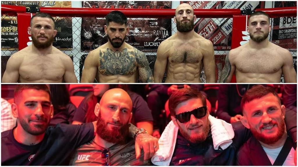 Merab Dvalishvili, Ilia Topuria, Guram Kutateladze y Aleksandre Topuria, en el Climent Club hace años y este viernes