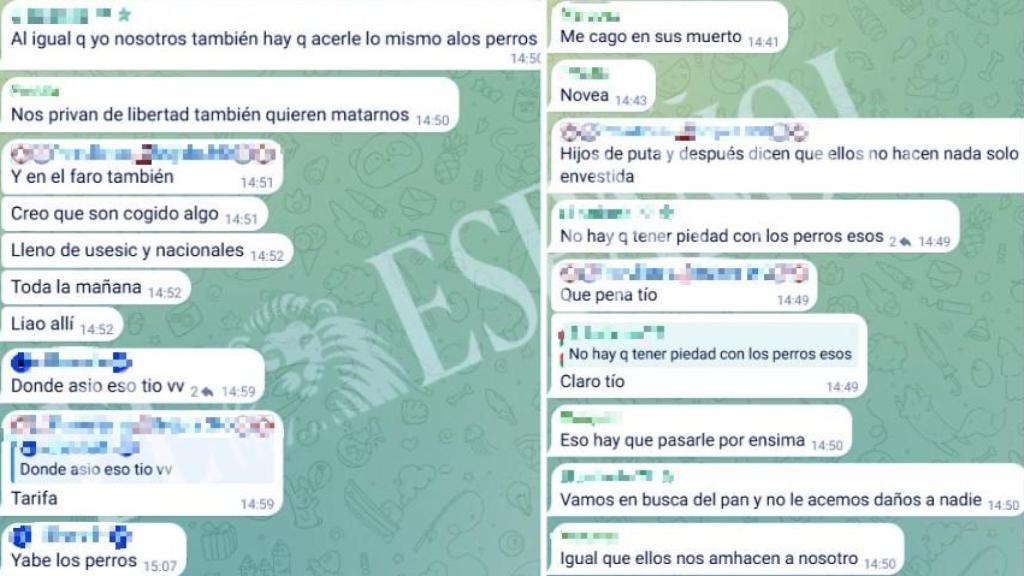 Pantallazo de los chats entre perfiles vinculados al narcotráfico donde amenazan con represalias contra la Guardia Civil.