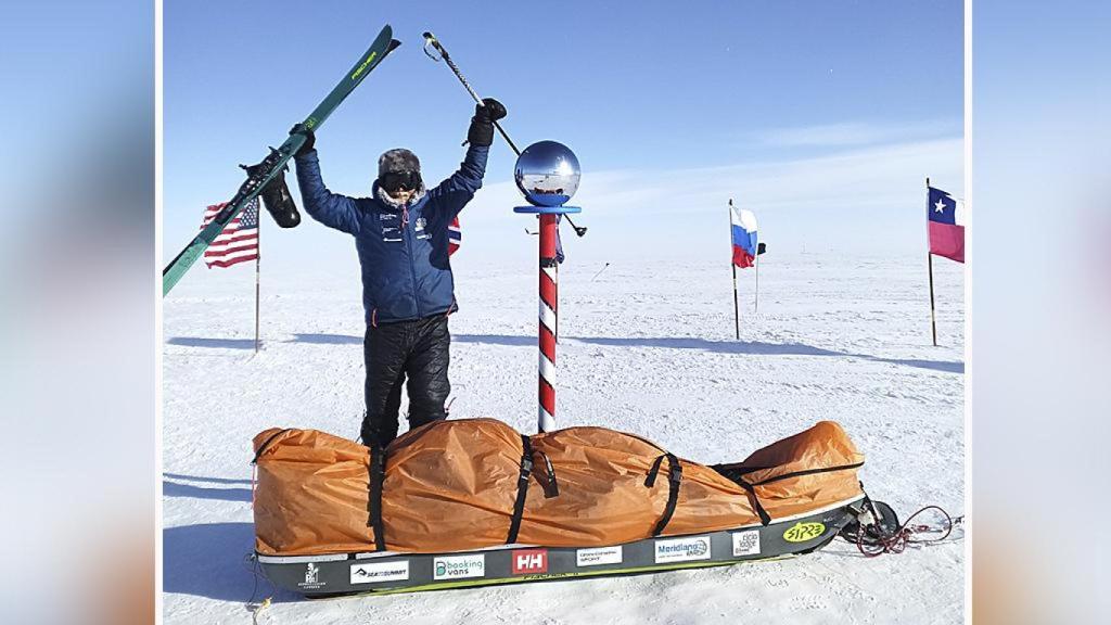 Antonio de la Rosa completando su aventura en el Polo Sur