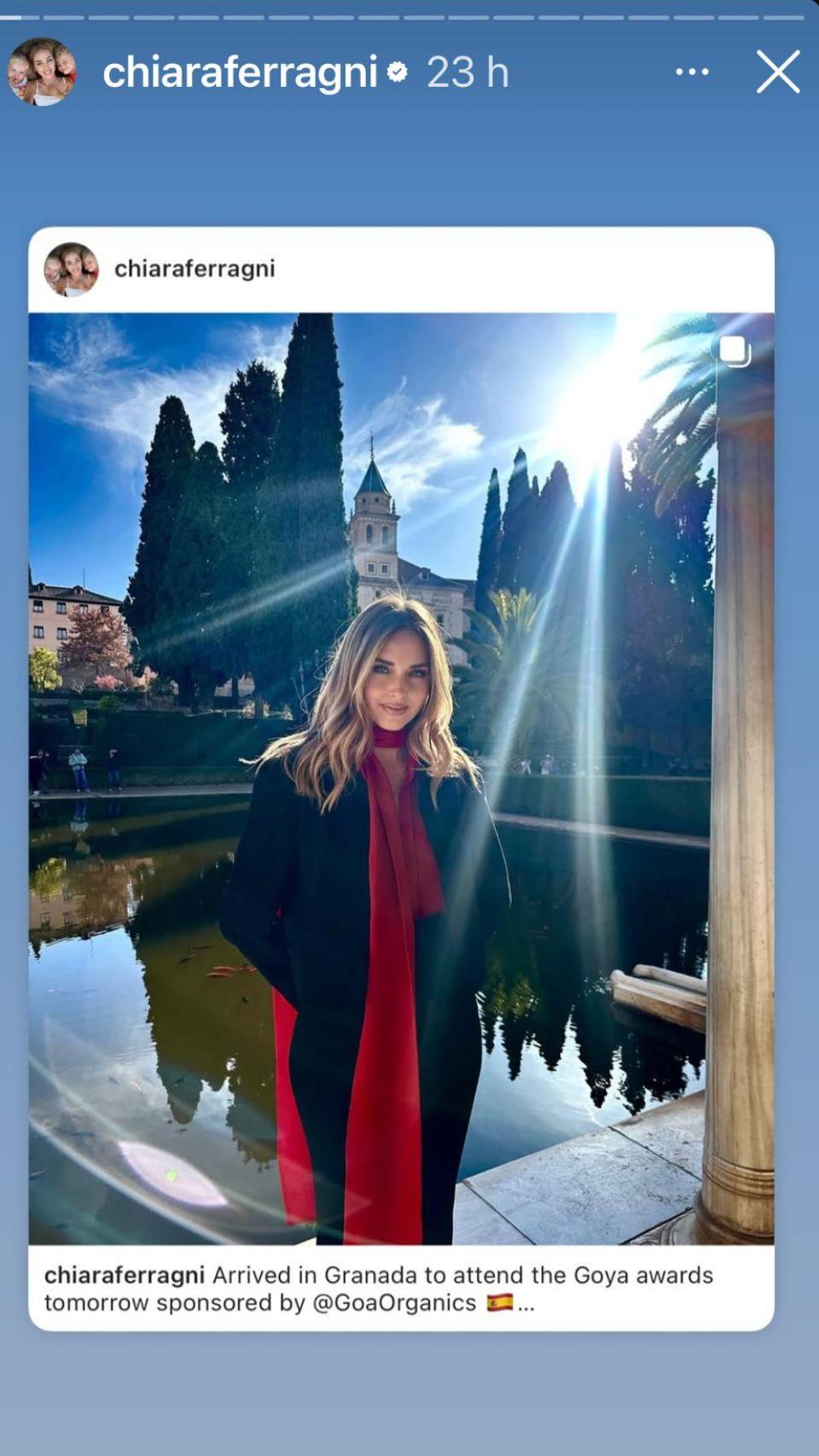 Chiara Ferragni ha visitado la ciudad de Granada antes de pisar la alfombra roja de los Goya.