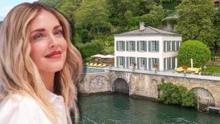 Chiara Ferragni junto a su casa en el Lago de Como, en un montaje de JALEOS.