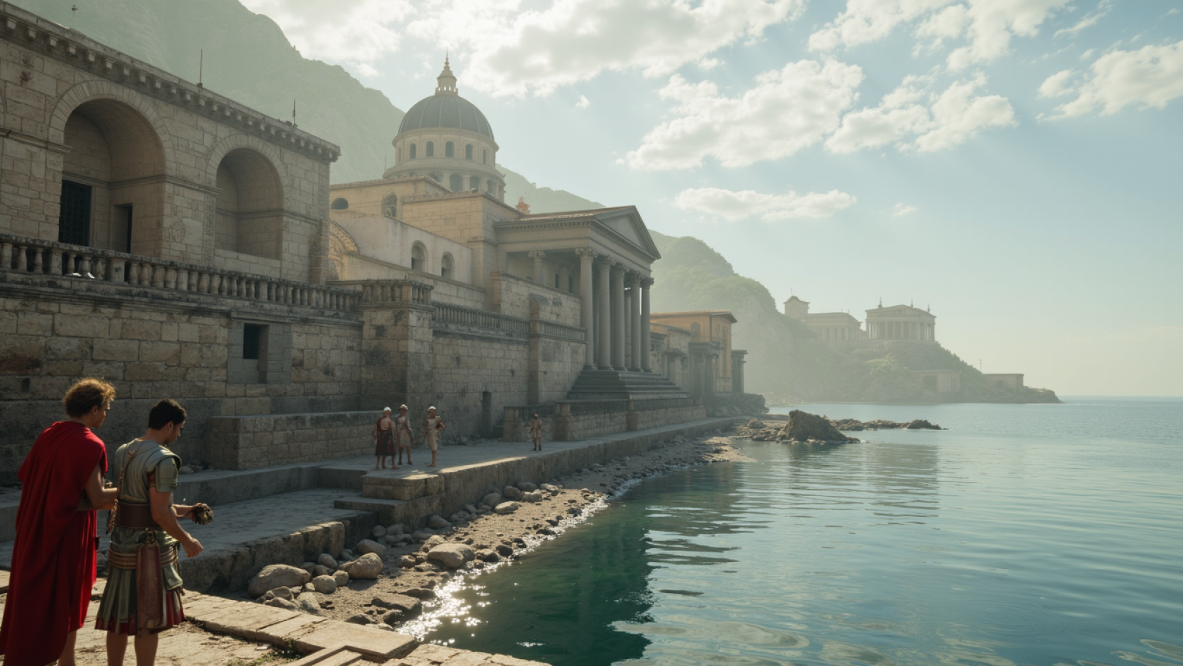 Ilustración realizada con inteligencia artificial de la expansión del Imperio romano hasta las costas del mar Egeo.