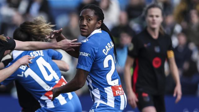 Daniela Caracas, durante el derbi catalán entre el Espanyol y el FC Barcelona