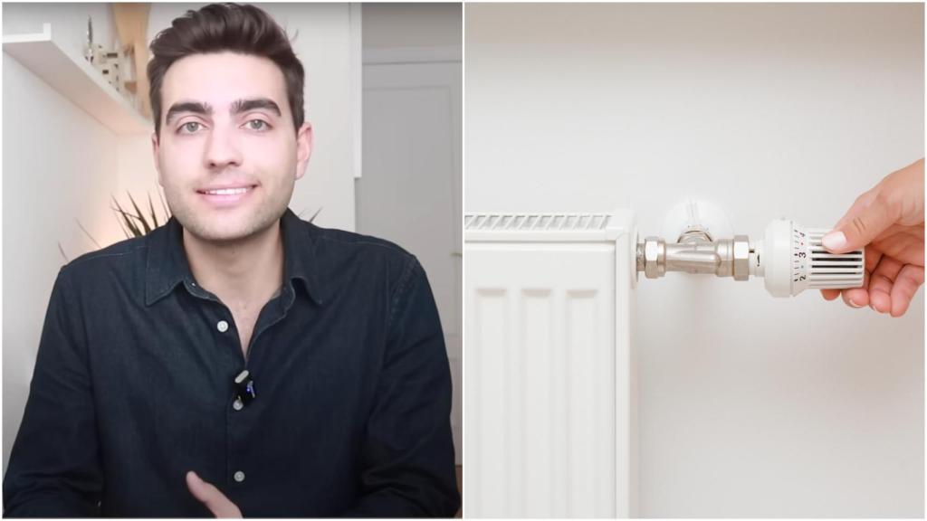 El arquitecto Edu Saz junto a la imagen de un radiador.