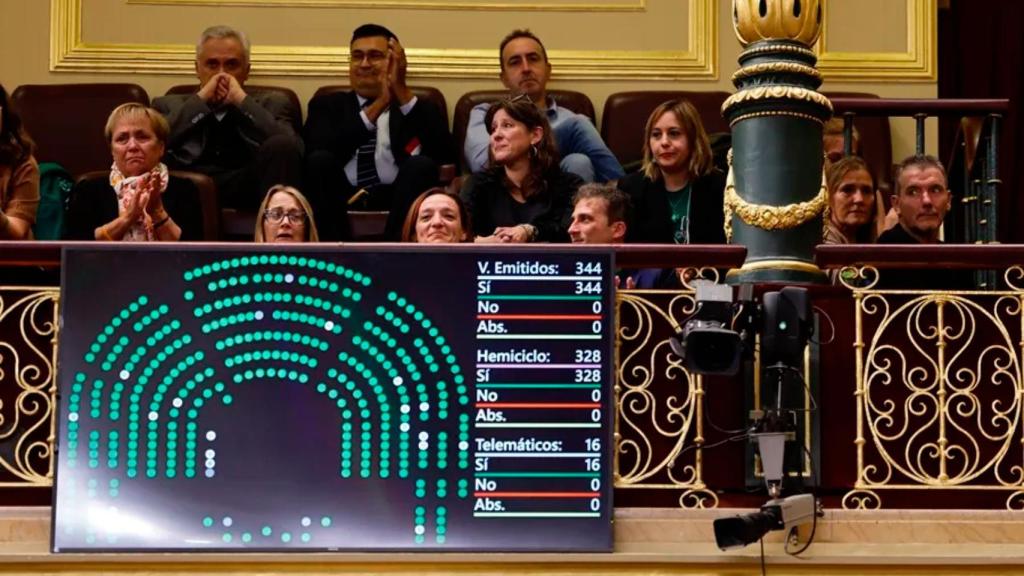 Una pantalla muestra el resultado de la votación de la ley ELA en el Congreso.