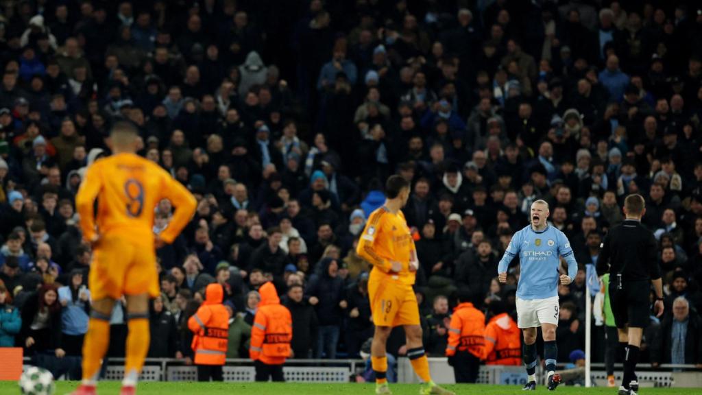 Haaland celebra el segundo gol ante el Real Madrid.