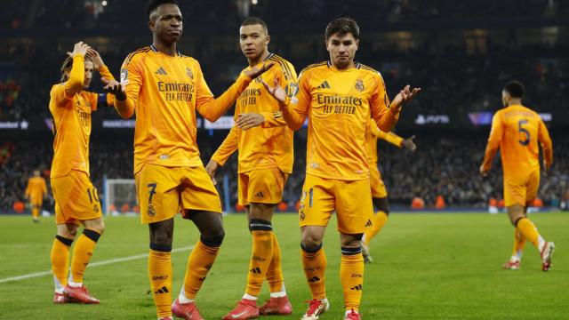El Real Madrid celebra uno de los goles ante el Manchester City.