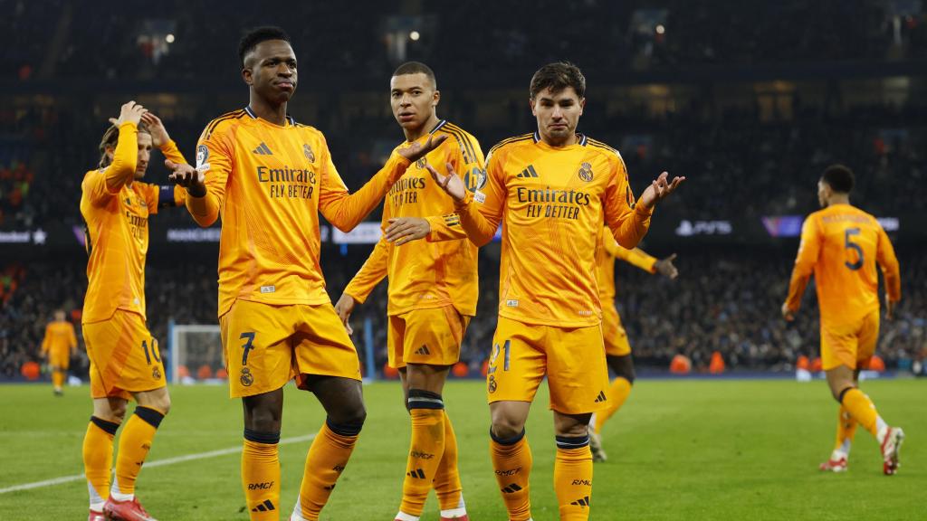 El Real Madrid celebra uno de los goles ante el Manchester City.