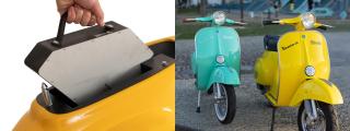 El invento Retrokit y dos Vespas con el sistema ya instalado.