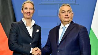 Laa líder de Alternativa para Alemania (AfD), Alice Weidel, este miércoles junto al primer ministro húngaro, Viktor Orbán, en Budapest.