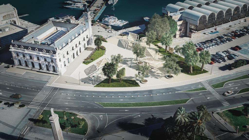 Render de la actuación que se realizará en el entorno del Edificio del Reloj de Valencia. EE