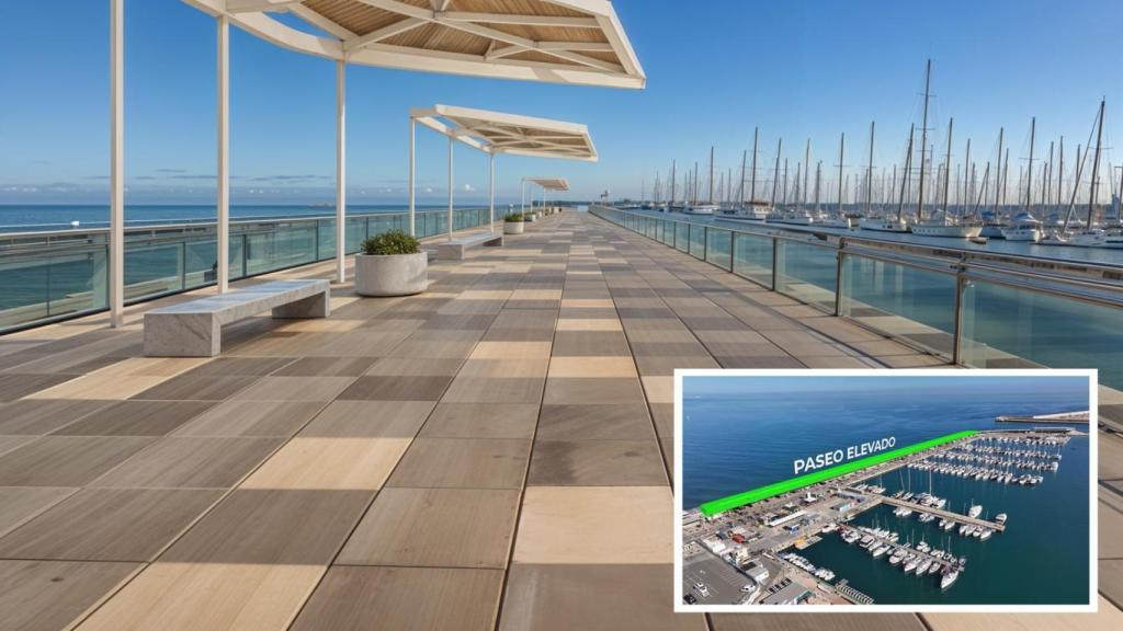 Render de cómo quedará el nuevo Paseo Elevado de la Marina. EE