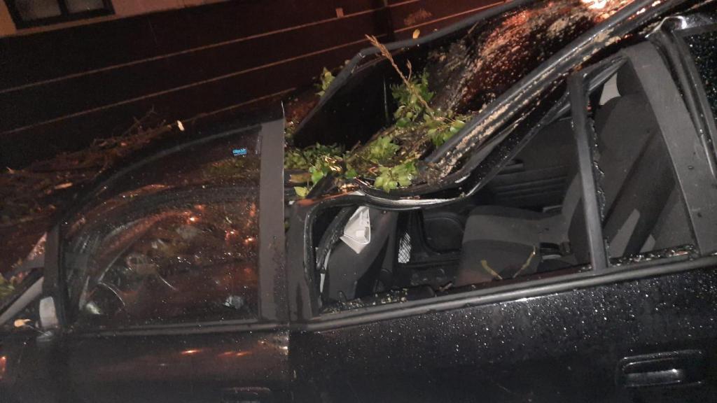 Coche destruido por la borrasca Herminia