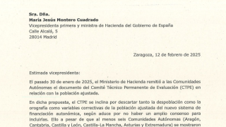 Carta de Azcón a la ministra Montero.