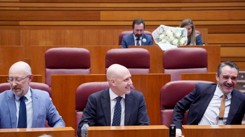 Los dos procuradores no adscritos Javier Teira y Ana Rosa Hernando detrás del Grupo Vox en el pleno de este martes