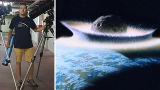 Impresión artística del impacto de un asteroide con la tierra y Alberto Baños