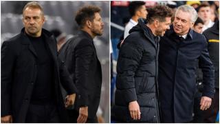 Hansi Flick y Carlo Ancelotti, junto a Diego Pablo Simeone