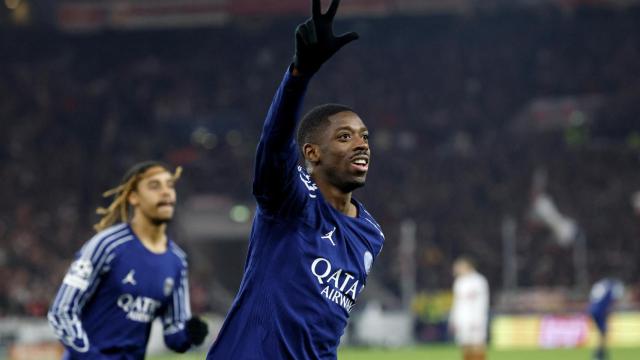 Dembelé celebra un gol ante el VfB Stuttgart