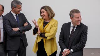 Emiliano García-Page con Patricia Franco y Álvaro Gutiérrez, este jueves en la inauguración del COE en Toledo.