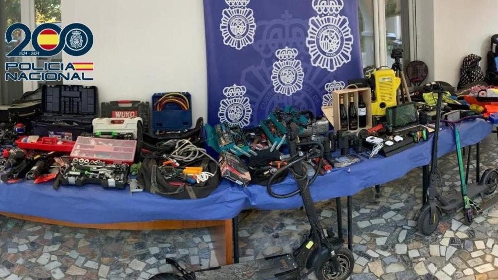 Objetos intervenidos procedentes de robos en Málaga.