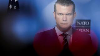 El secretario de Defensa estadounidense, Pete Hegseth, este jueves en Bruselas.