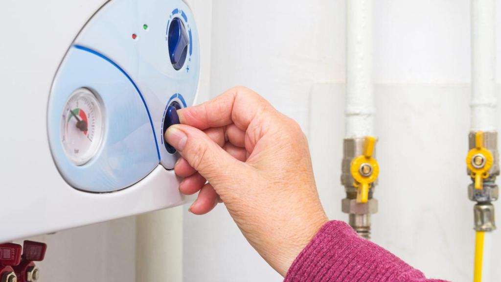 Mujer ajustando el termo eléctrico.